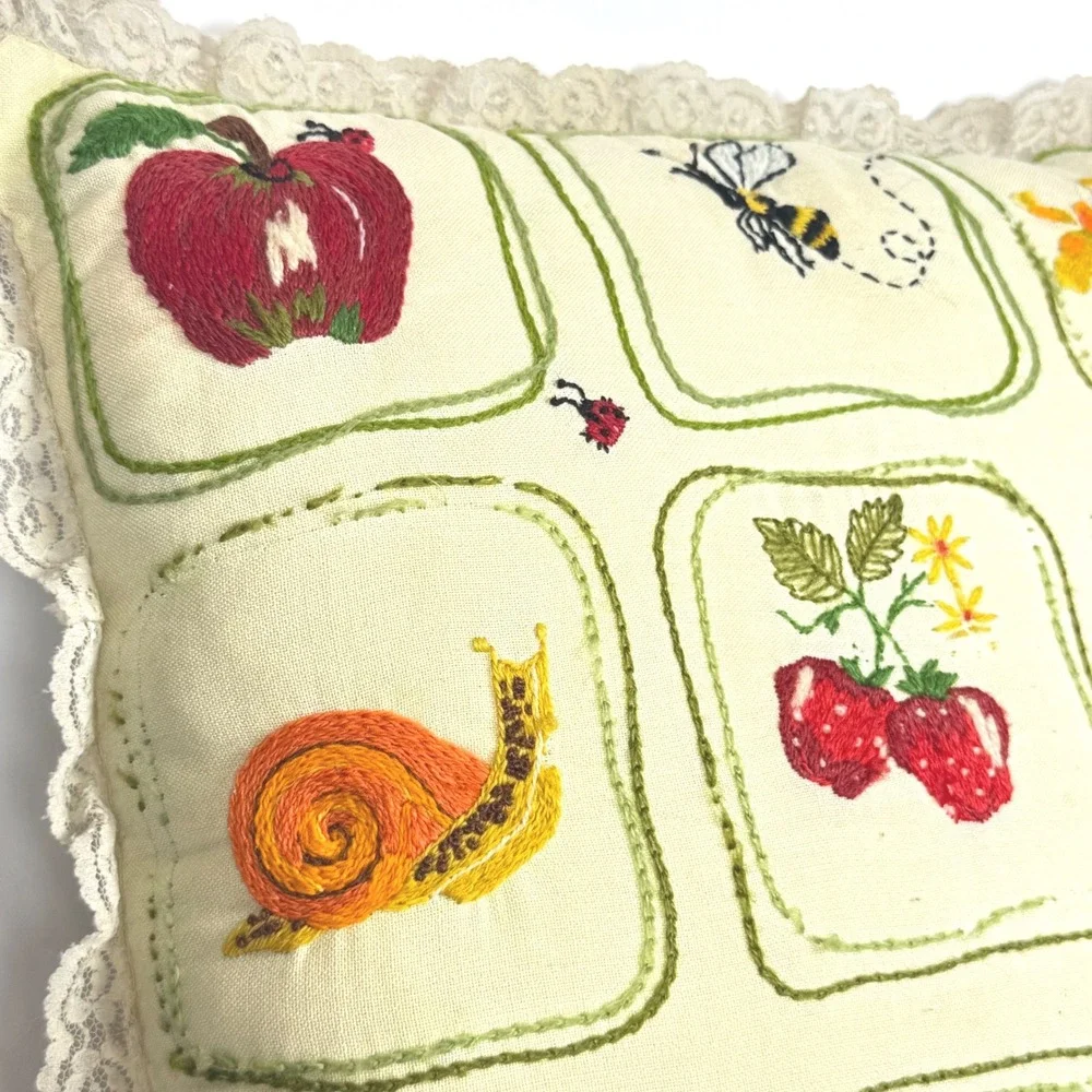 Vintage Granny-made Embroidered Throw Pillow 16
